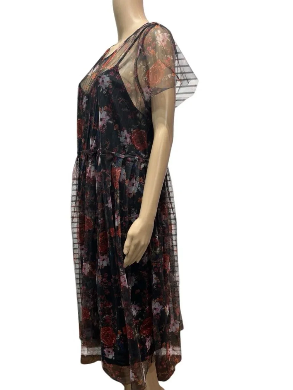 Torrid 2 Dress Plus Size 2X  Multicolor Floral Print Mesh Lined Skater Lace - Picture 9 of 14